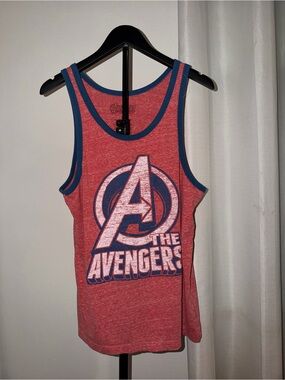 Marvel Avengers Tank Top SM Small Red Blue Heather Ringer Distressed Logo